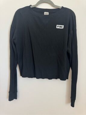 PINK Victoria's Secret Black Ribbed Thermal Top